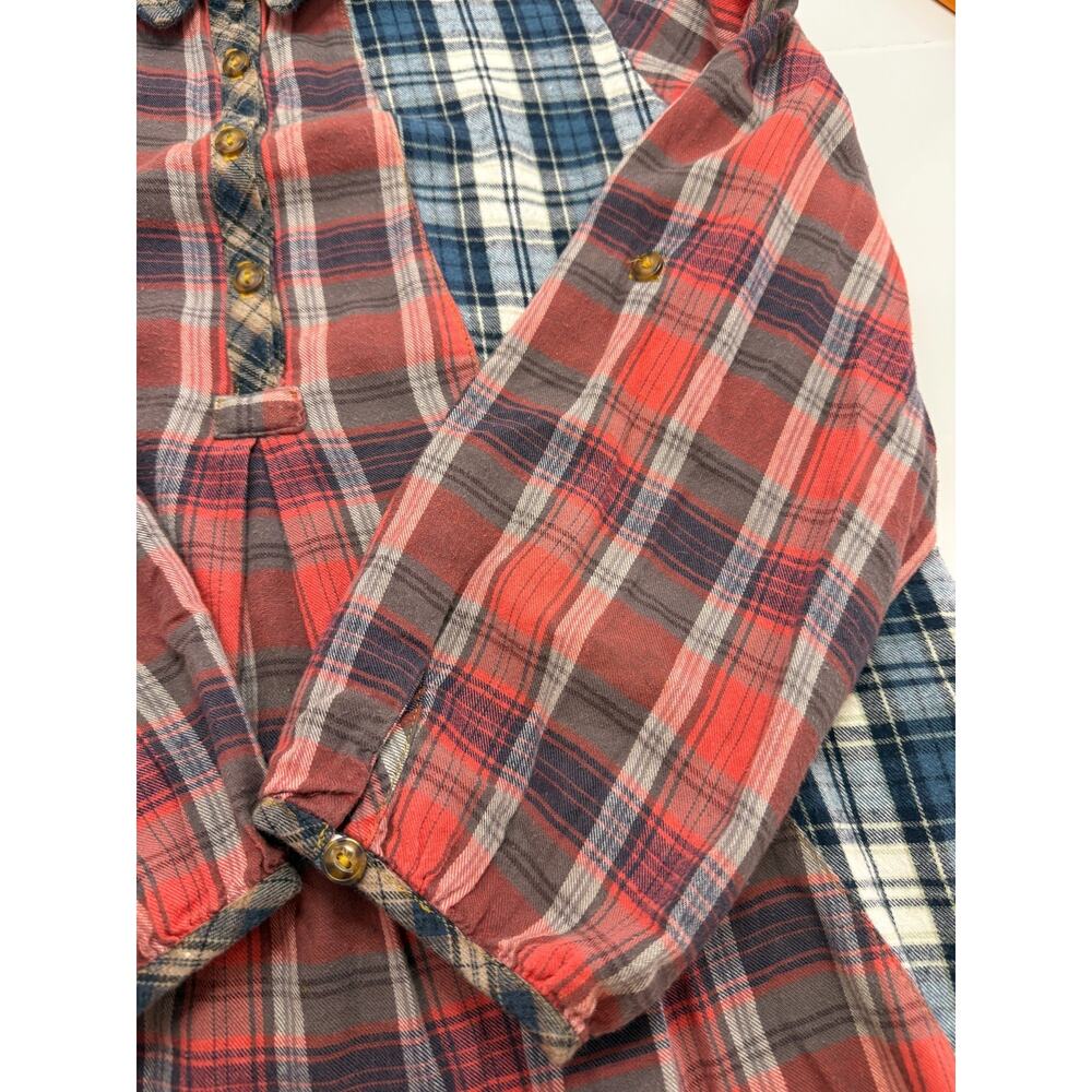 Patchwork Plaid Button Top Flannel Western Boho Shirt Coastal Cowgirl small - Picture 6 of 8